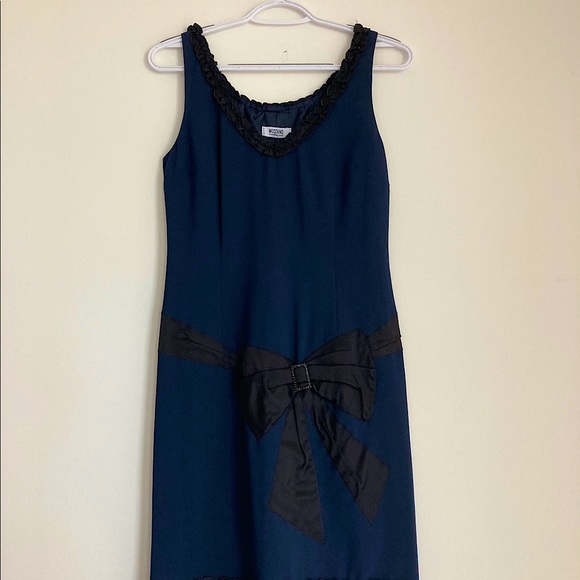MOSCHINO Dark Blue Bow Mini Dress - Picture 3 of 6